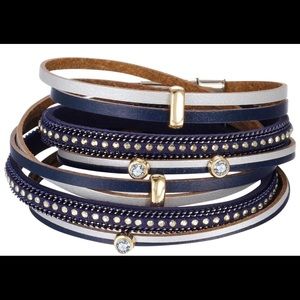 Crystal Multiple Layers Faux Leather  Bracelet